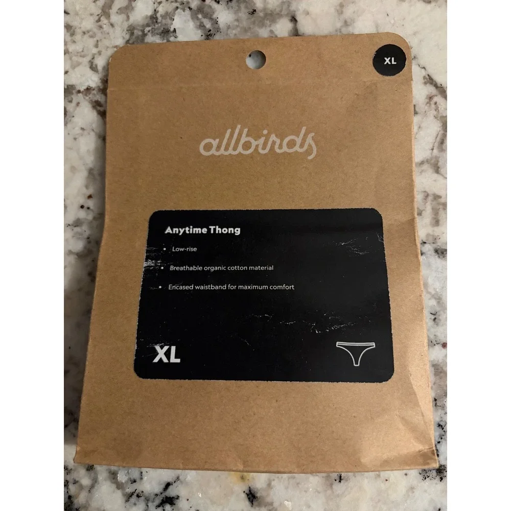 Allbirds Anytime Thong Natural Black Organic Cotton Low Rise XL A10377W004 NEW